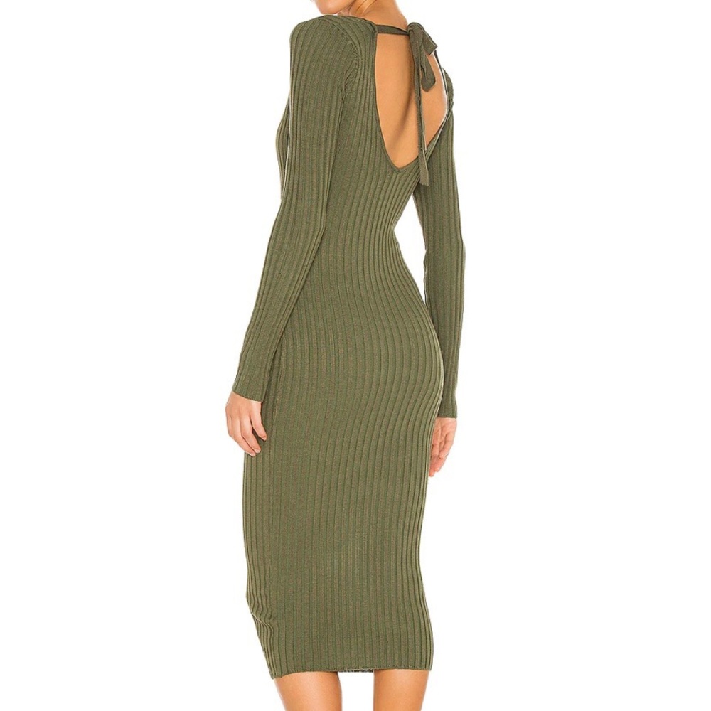 NBD “Bekah” Deep V Midi Dress in Olive Green - Picture 2 of 3
